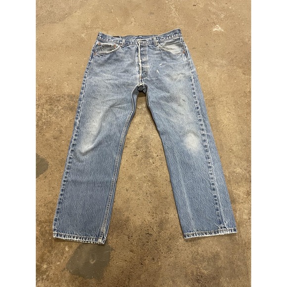Levi's Other - Levis 501 XX Jeans Mens 36x27 Light Wash Blue Straight Leg Button Fly Distressed